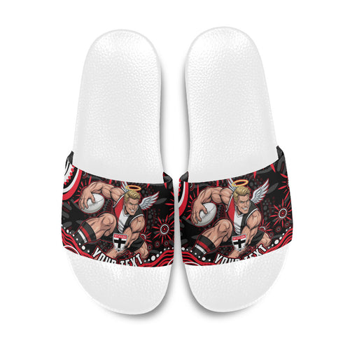 Personalized St Kilda Saints Footy Mascot Slide Sandals Aboriginal Dot Art - Dreamtime Football Mascot