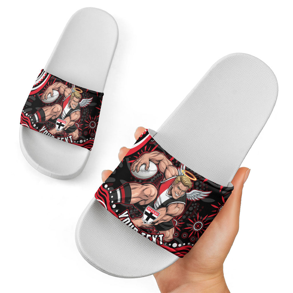 Personalized St Kilda Saints Footy Mascot Slide Sandals Aboriginal Dot Art - Dreamtime Football Mascot