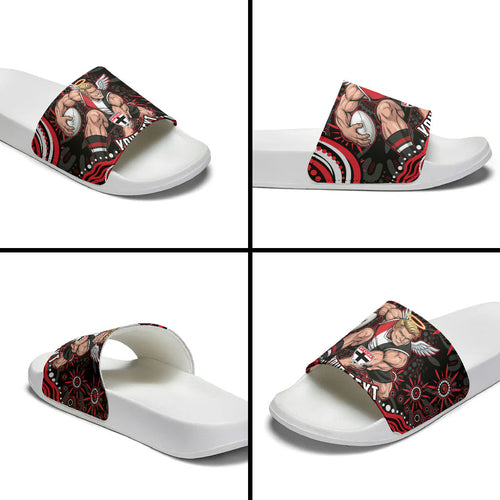 Personalized St Kilda Saints Footy Mascot Slide Sandals Aboriginal Dot Art - Dreamtime Football Mascot