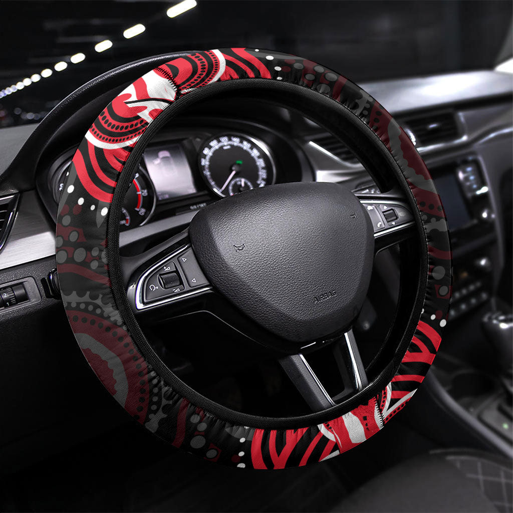 St Kilda Saints Footy Mascot Steering Wheel Cover Aboriginal Dot Art - Dreamtime Football Mascot