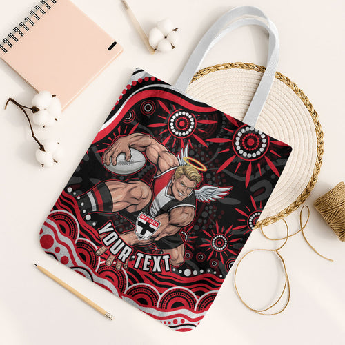 Personalized St Kilda Saints Footy Mascot Tote Bag Aboriginal Dot Art - Dreamtime Football Mascot