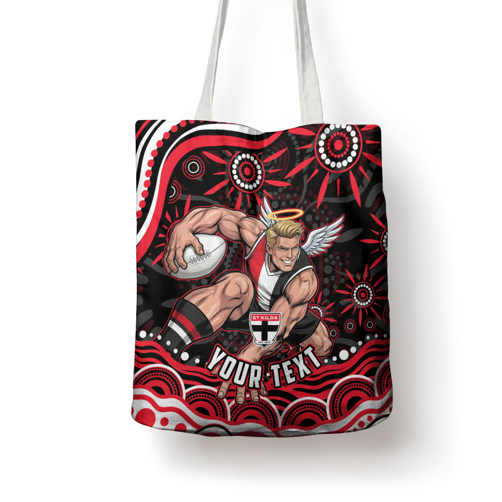 Personalized St Kilda Saints Footy Mascot Tote Bag Aboriginal Dot Art - Dreamtime Football Mascot