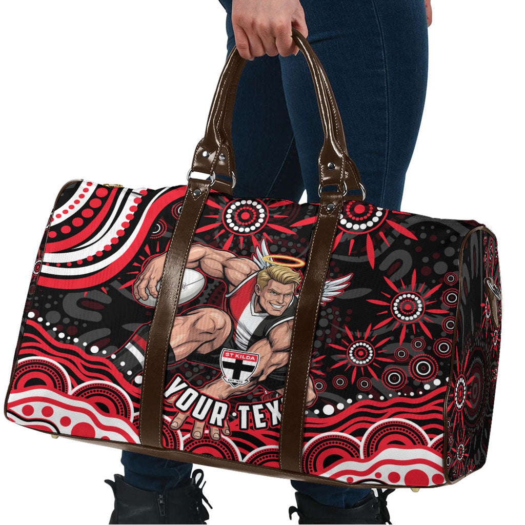 Personalized St Kilda Saints Footy Mascot Travel Bag Aboriginal Dot Art - Dreamtime Football Mascot