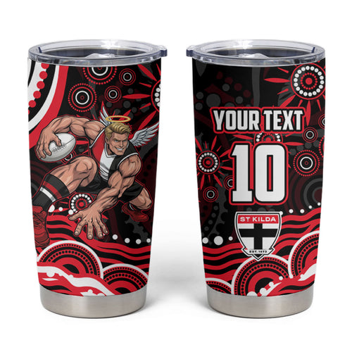 Personalized St Kilda Saints Footy Mascot Tumbler Cup Aboriginal Dot Art - Dreamtime Football Mascot