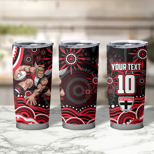 Personalized St Kilda Saints Footy Mascot Tumbler Cup Aboriginal Dot Art - Dreamtime Football Mascot