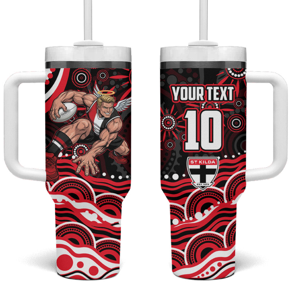 Personalized St Kilda Saints Footy Mascot Tumbler With Handle Aboriginal Dot Art - Dreamtime Football Mascot