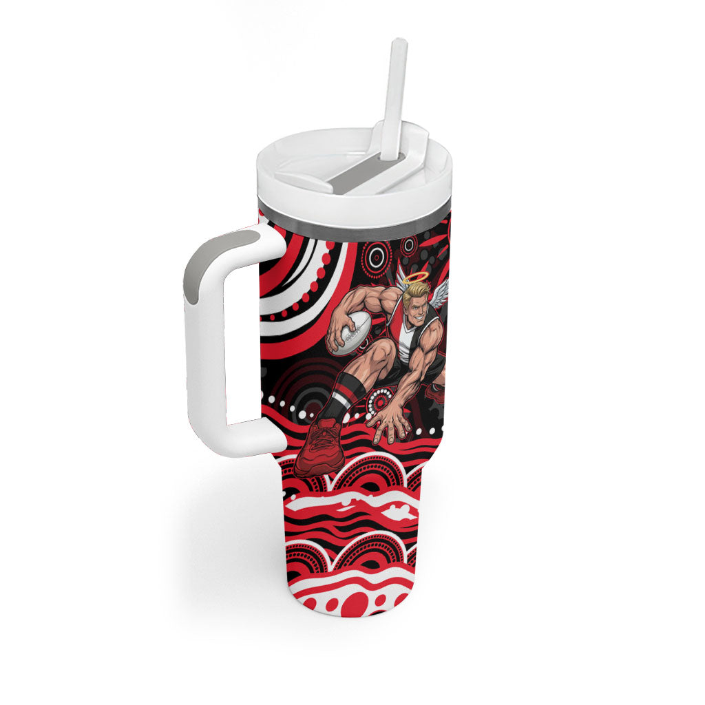 Personalized St Kilda Saints Footy Mascot Tumbler With Handle Aboriginal Dot Art - Dreamtime Football Mascot