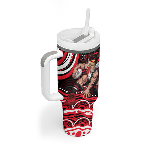 Personalized St Kilda Saints Footy Mascot Tumbler With Handle Aboriginal Dot Art - Dreamtime Football Mascot