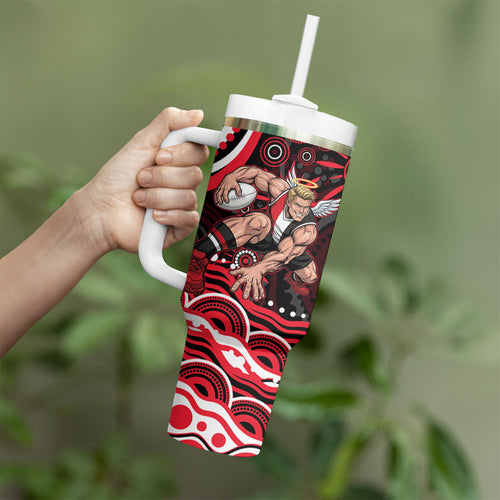 Personalized St Kilda Saints Footy Mascot Tumbler With Handle Aboriginal Dot Art - Dreamtime Football Mascot