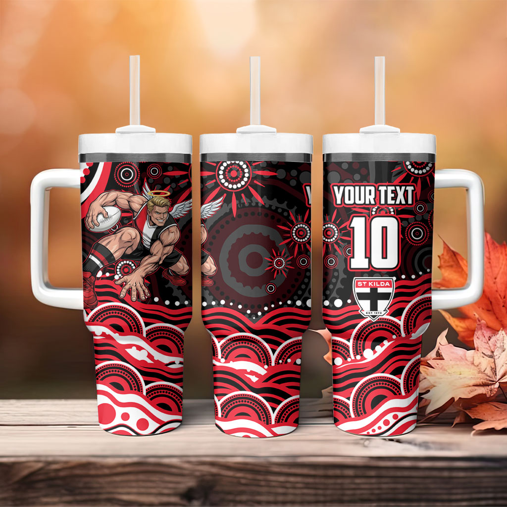 Personalized St Kilda Saints Footy Mascot Tumbler With Handle Aboriginal Dot Art - Dreamtime Football Mascot