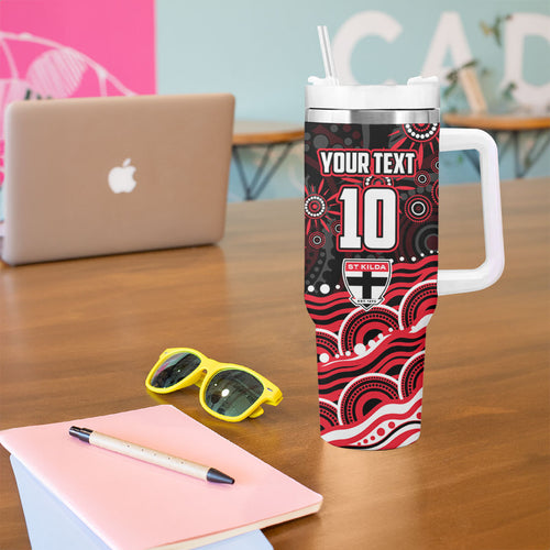 Personalized St Kilda Saints Footy Mascot Tumbler With Handle Aboriginal Dot Art - Dreamtime Football Mascot