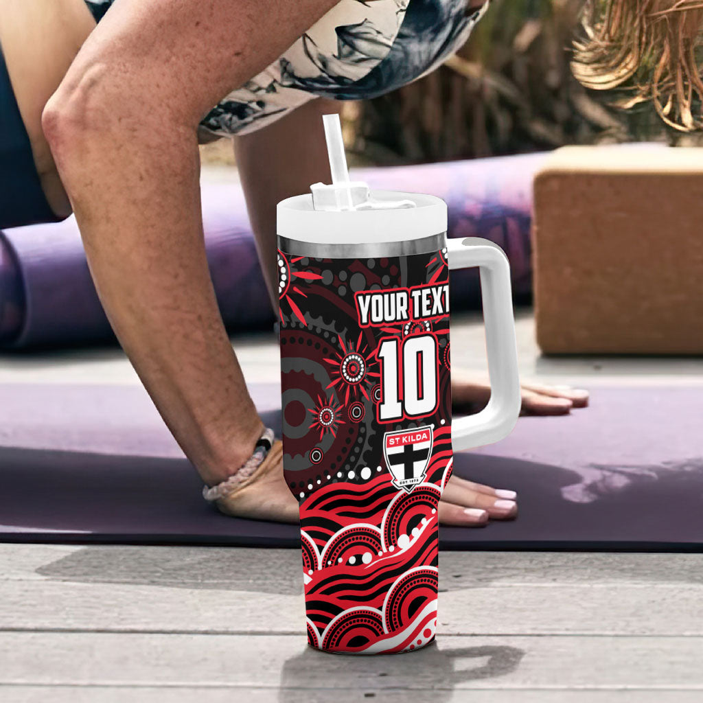 Personalized St Kilda Saints Footy Mascot Tumbler With Handle Aboriginal Dot Art - Dreamtime Football Mascot