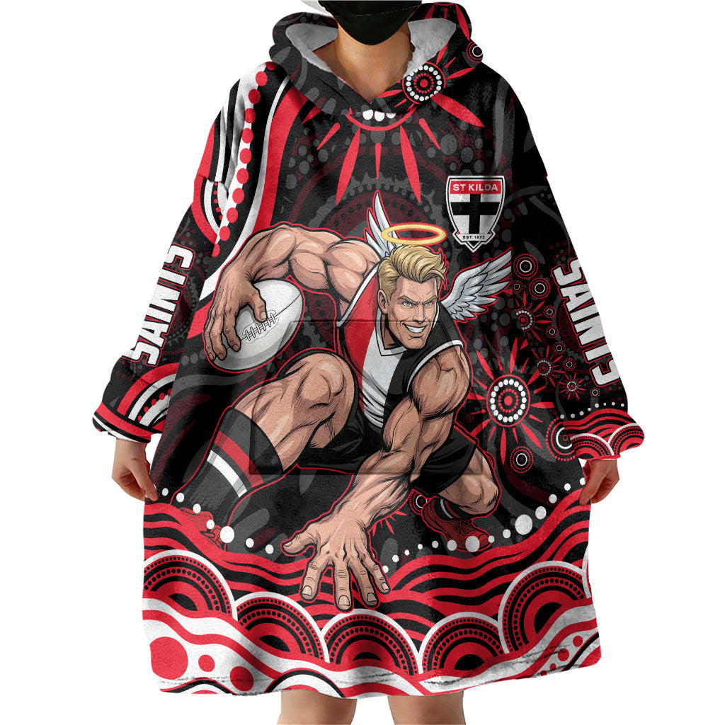 Personalized St Kilda Saints Footy Mascot Wearable Blanket Hoodie Aboriginal Dot Art - Dreamtime Football Mascot