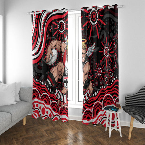 Personalized St Kilda Saints Footy Mascot Window Curtain Aboriginal Dot Art - Dreamtime Football Mascot