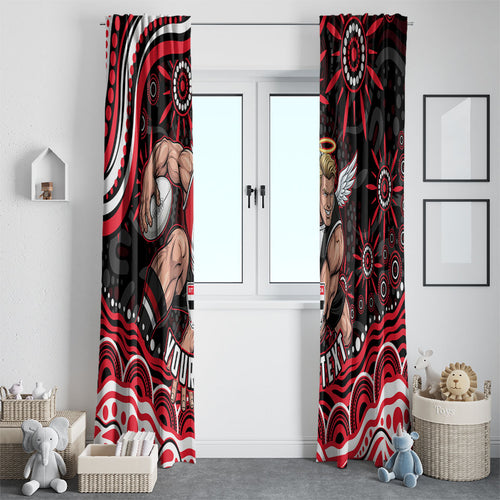 Personalized St Kilda Saints Footy Mascot Window Curtain Aboriginal Dot Art - Dreamtime Football Mascot