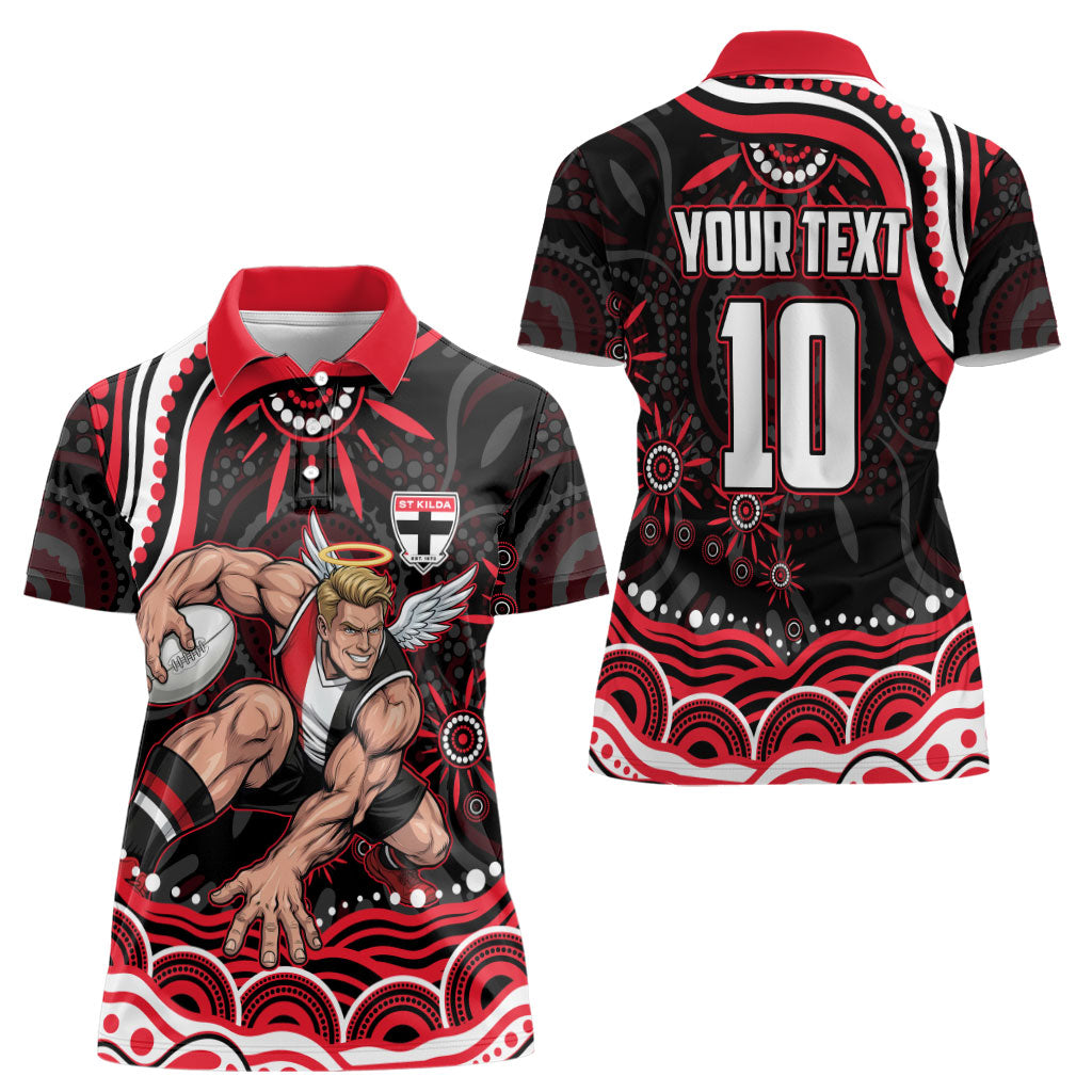 Personalized St Kilda Saints Footy Mascot Women Polo Shirt Aboriginal Dot Art - Dreamtime Football Mascot