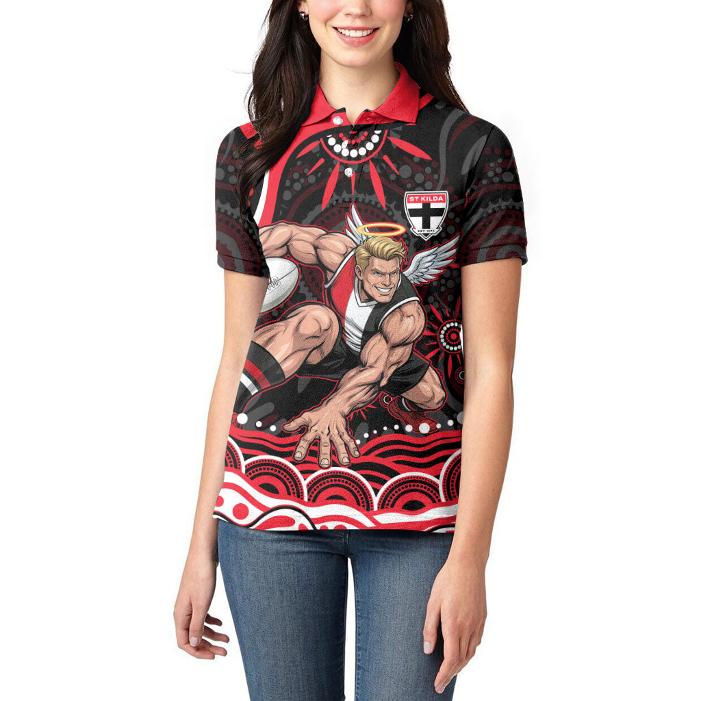 Personalized St Kilda Saints Footy Mascot Women Polo Shirt Aboriginal Dot Art - Dreamtime Football Mascot
