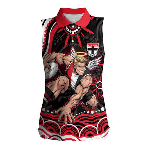 Personalized St Kilda Saints Footy Mascot Women Sleeveless Polo Shirt Aboriginal Dot Art - Dreamtime Football Mascot