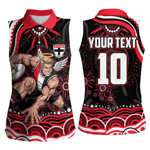 Personalized St Kilda Saints Footy Mascot Women Sleeveless Polo Shirt Aboriginal Dot Art - Dreamtime Football Mascot