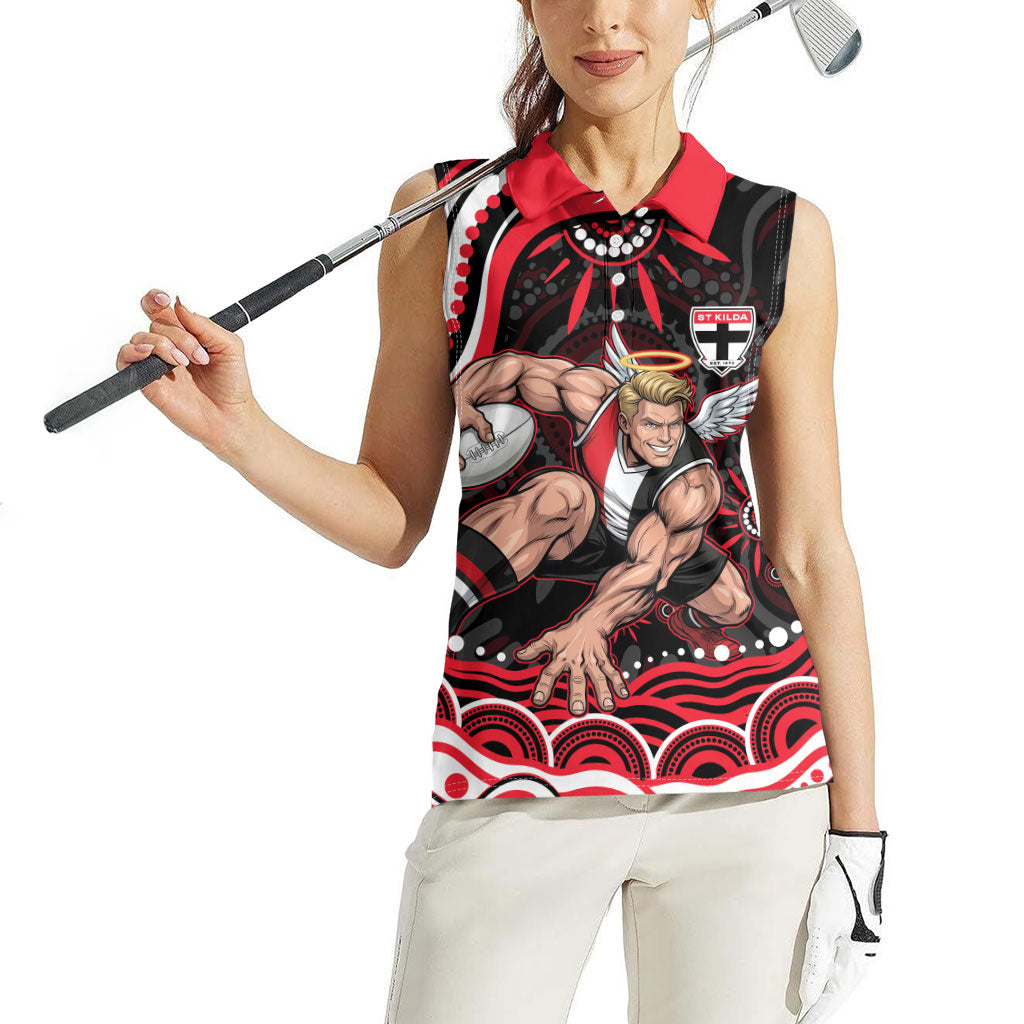 Personalized St Kilda Saints Footy Mascot Women Sleeveless Polo Shirt Aboriginal Dot Art - Dreamtime Football Mascot