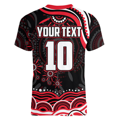 Personalized St Kilda Saints Footy Mascot Women V-Neck T-Shirt Aboriginal Dot Art - Dreamtime Football Mascot