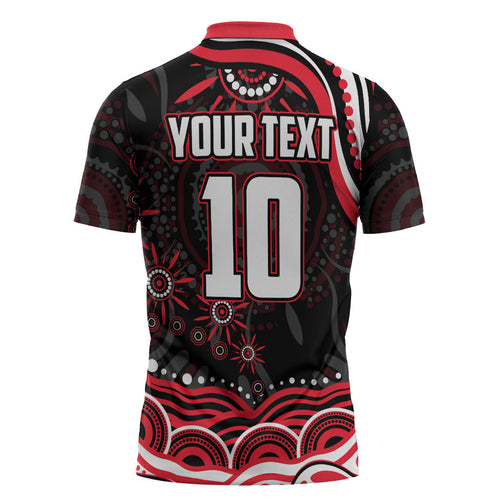 Personalized St Kilda Saints Footy Mascot Zipper Polo Shirt Aboriginal Dot Art - Dreamtime Football Mascot