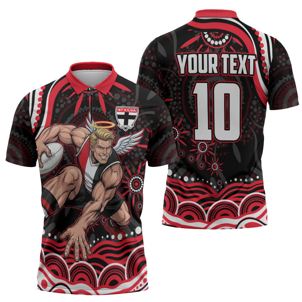 Personalized St Kilda Saints Footy Mascot Zipper Polo Shirt Aboriginal Dot Art - Dreamtime Football Mascot