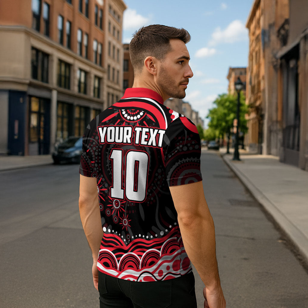 Personalized St Kilda Saints Footy Mascot Zipper Polo Shirt Aboriginal Dot Art - Dreamtime Football Mascot