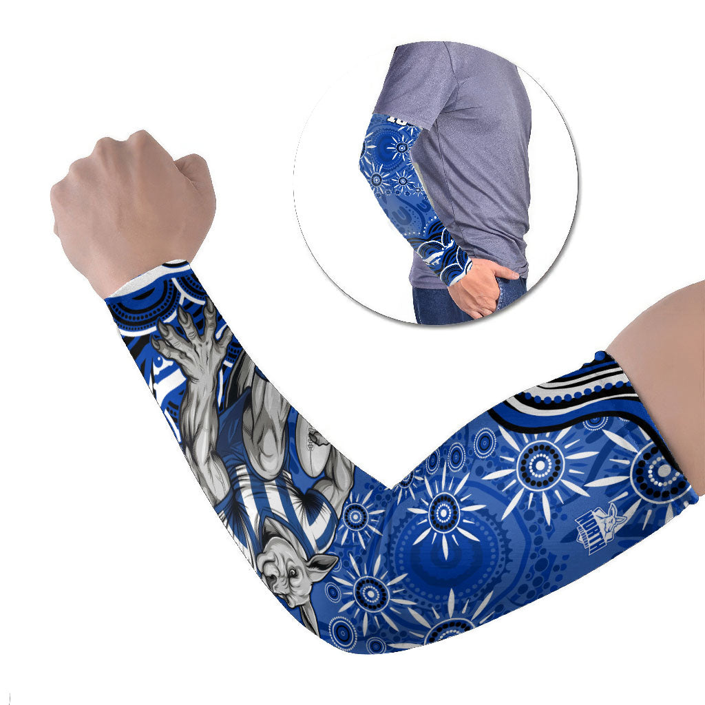 Personalized North Melbourne Kangaroos Footy Mascot Arm Sleeves Aboriginal Dot Art - Dreamtime Football Mascot