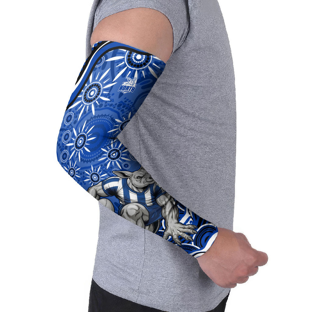 Personalized North Melbourne Kangaroos Footy Mascot Arm Sleeves Aboriginal Dot Art - Dreamtime Football Mascot