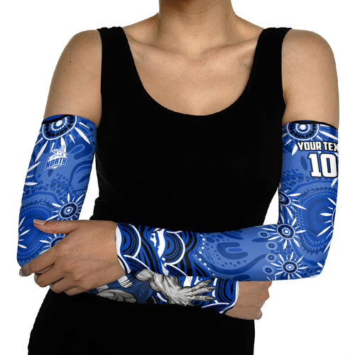 Personalized North Melbourne Kangaroos Footy Mascot Arm Sleeves Aboriginal Dot Art - Dreamtime Football Mascot
