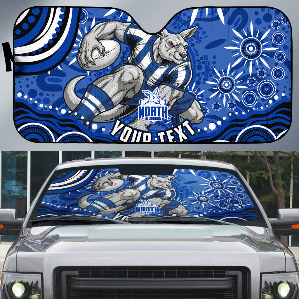 Personalized North Melbourne Kangaroos Footy Mascot Auto Sun Shade Aboriginal Dot Art - Dreamtime Football Mascot