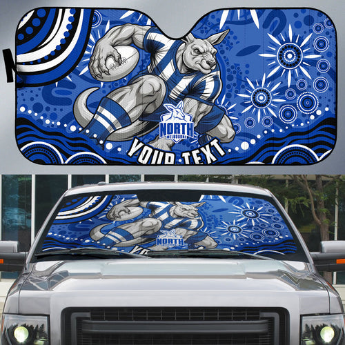 Personalized North Melbourne Kangaroos Footy Mascot Auto Sun Shade Aboriginal Dot Art - Dreamtime Football Mascot
