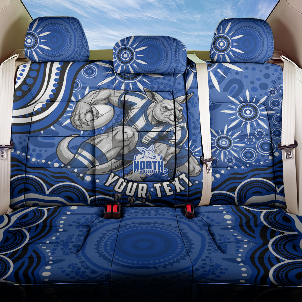 Personalized North Melbourne Kangaroos Footy Mascot Back Car Seat Cover Aboriginal Dot Art - Dreamtime Football Mascot