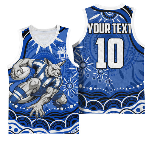 Personalized North Melbourne Kangaroos Footy Mascot Basketball Jersey Aboriginal Dot Art - Dreamtime Football Mascot