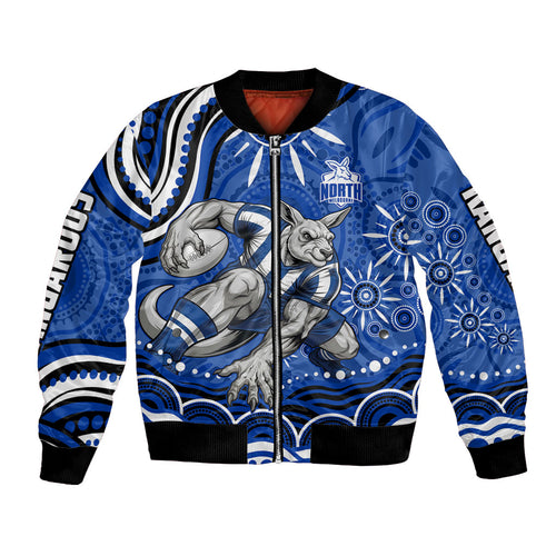 Personalized North Melbourne Kangaroos Footy Mascot Bomber Jacket Aboriginal Dot Art - Dreamtime Football Mascot