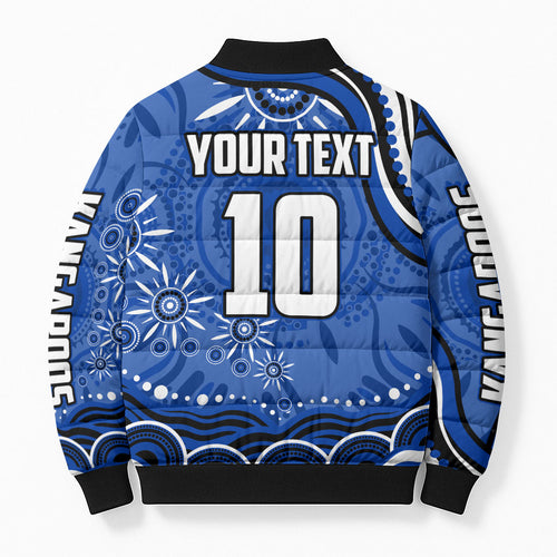 Personalized North Melbourne Kangaroos Footy Mascot Bomber Puffer Jacket Aboriginal Dot Art - Dreamtime Football Mascot