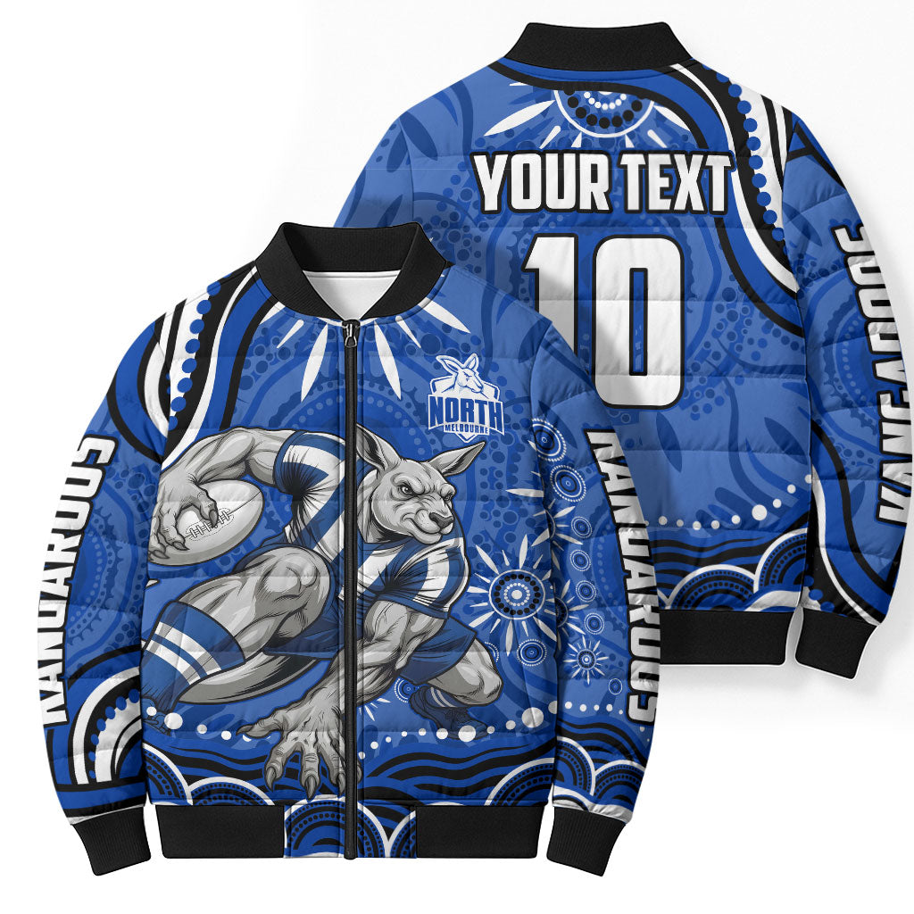 Personalized North Melbourne Kangaroos Footy Mascot Bomber Puffer Jacket Aboriginal Dot Art - Dreamtime Football Mascot