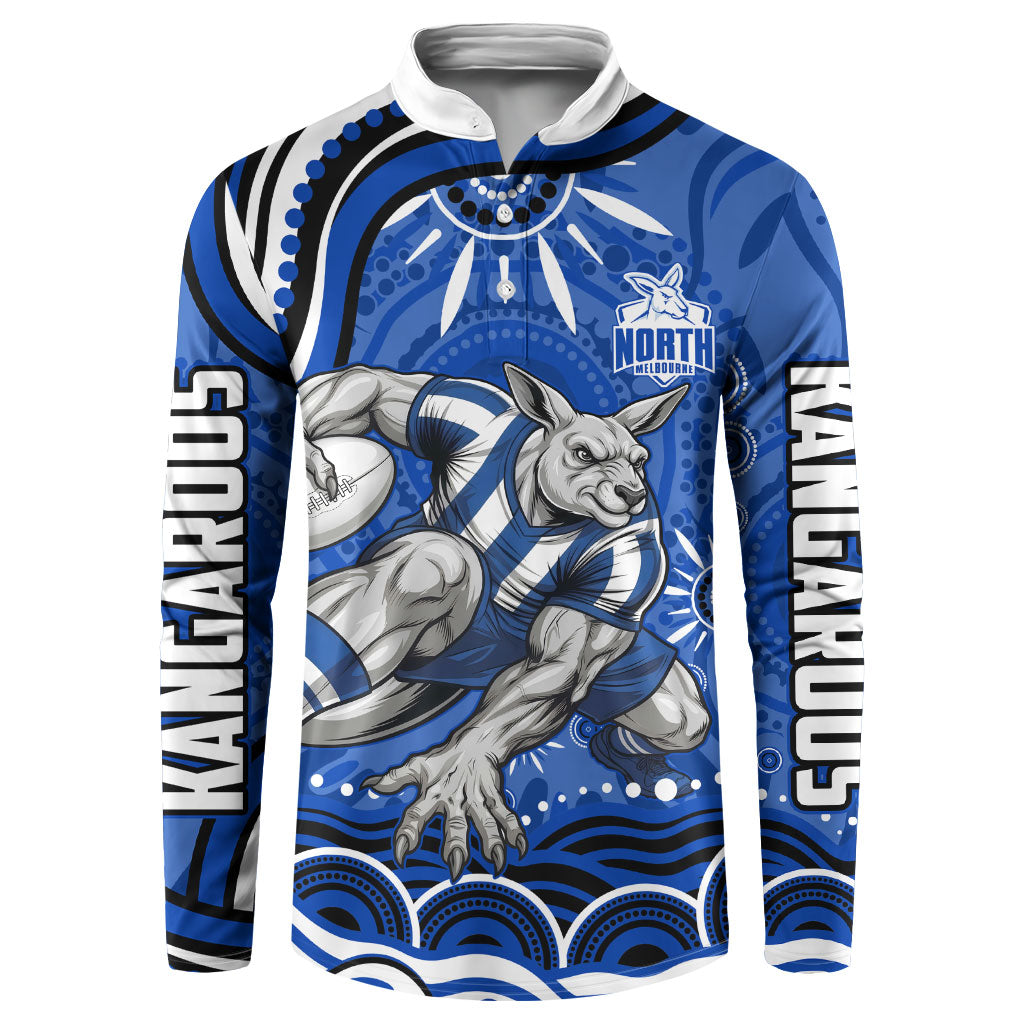 Personalized North Melbourne Kangaroos Footy Mascot Button Sweatshirt Aboriginal Dot Art - Dreamtime Football Mascot