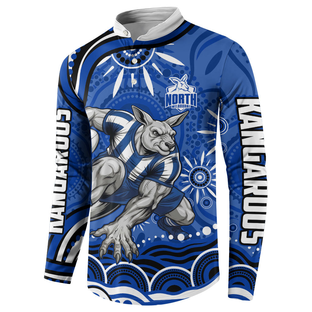 Personalized North Melbourne Kangaroos Footy Mascot Button Sweatshirt Aboriginal Dot Art - Dreamtime Football Mascot