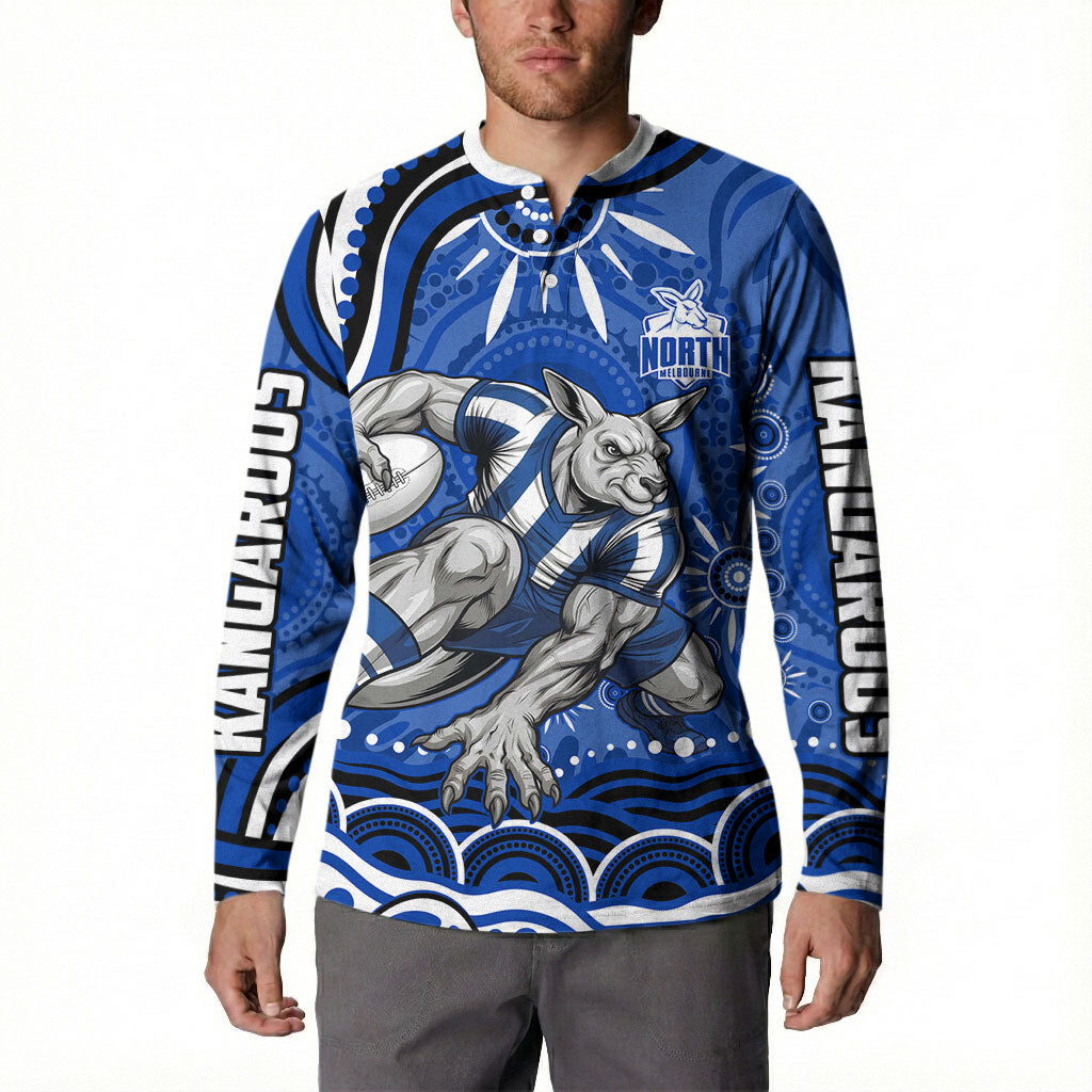 Personalized North Melbourne Kangaroos Footy Mascot Button Sweatshirt Aboriginal Dot Art - Dreamtime Football Mascot
