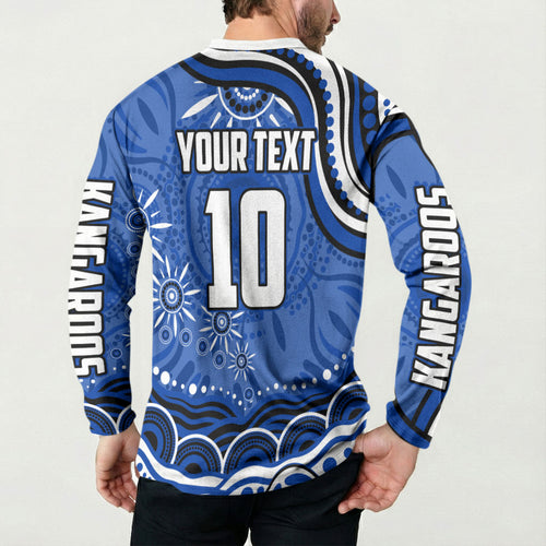 Personalized North Melbourne Kangaroos Footy Mascot Button Sweatshirt Aboriginal Dot Art - Dreamtime Football Mascot