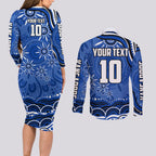 Personalized North Melbourne Kangaroos Footy Mascot Couples Matching Long Sleeve Bodycon Dress and Long Sleeve Button Shirt Aboriginal Dot Art - Dreamtime Football Mascot