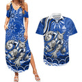 Personalized North Melbourne Kangaroos Footy Mascot Couples Matching Summer Maxi Dress and Hawaiian Shirt Aboriginal Dot Art - Dreamtime Football Mascot
