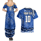Personalized North Melbourne Kangaroos Footy Mascot Couples Matching Summer Maxi Dress and Hawaiian Shirt Aboriginal Dot Art - Dreamtime Football Mascot