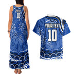 Personalized North Melbourne Kangaroos Footy Mascot Couples Matching Tank Maxi Dress and Hawaiian Shirt Aboriginal Dot Art - Dreamtime Football Mascot