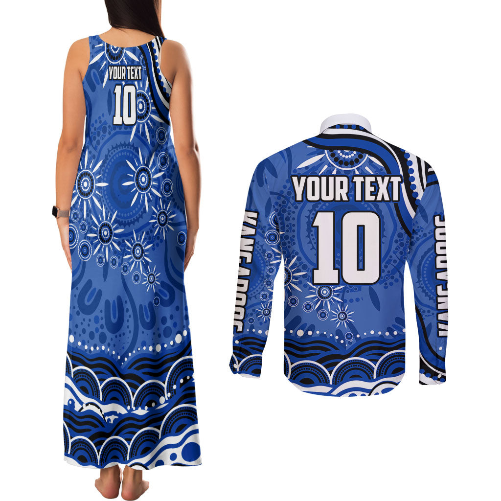 Personalized North Melbourne Kangaroos Footy Mascot Couples Matching Tank Maxi Dress and Long Sleeve Button Shirt Aboriginal Dot Art - Dreamtime Football Mascot