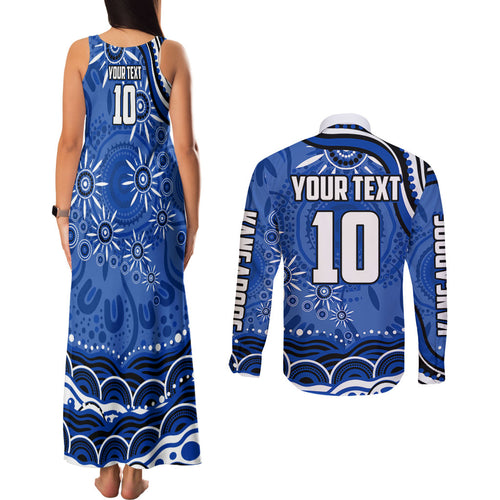 Personalized North Melbourne Kangaroos Footy Mascot Couples Matching Tank Maxi Dress and Long Sleeve Button Shirt Aboriginal Dot Art - Dreamtime Football Mascot