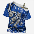 Personalized North Melbourne Kangaroos Footy Mascot Cross Shoulder Shirt Aboriginal Dot Art - Dreamtime Football Mascot