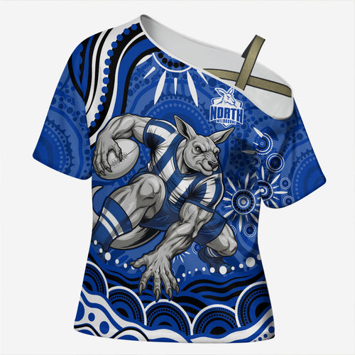 Personalized North Melbourne Kangaroos Footy Mascot Cross Shoulder Shirt Aboriginal Dot Art - Dreamtime Football Mascot